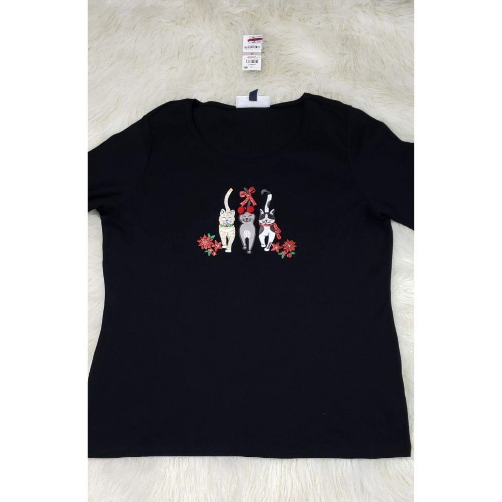 Karen Scott Plus Holiday Cats Top - Picture 2 of 5